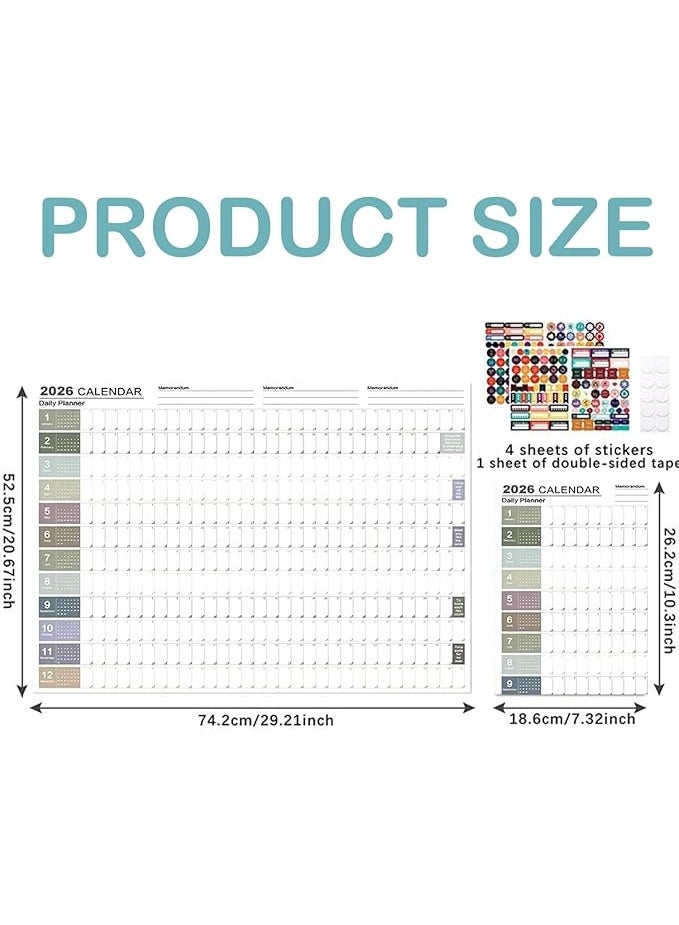 تقويم حائط 2026 كبير مع مخطط سنوي – تخطيط شهري بنظام شبكة مع ملصقات دائرية مزدوجة الوجه، ورق سميك ولوح قابل للمسح للتخطيط اليومي والوجبات، للمنزل والمكتب والطلاب، مقاس 74.2×52.5 سم - Image 2